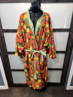 Anthropologie PRINT FRESH Lively Lemons Robe - Sz 6X (see description)